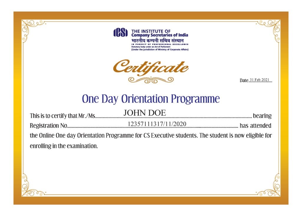 ODOP Completion certificate CS Executive