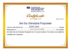 ODOP Completion certificate CS Executive